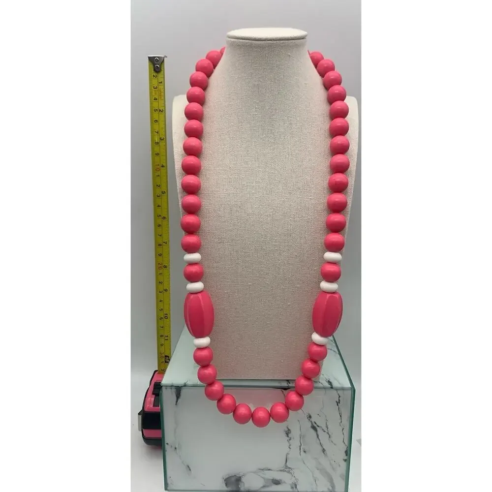 Pink Beaded Large Statement Necklace Barbie‎ Pink Fun Summertime Well Made